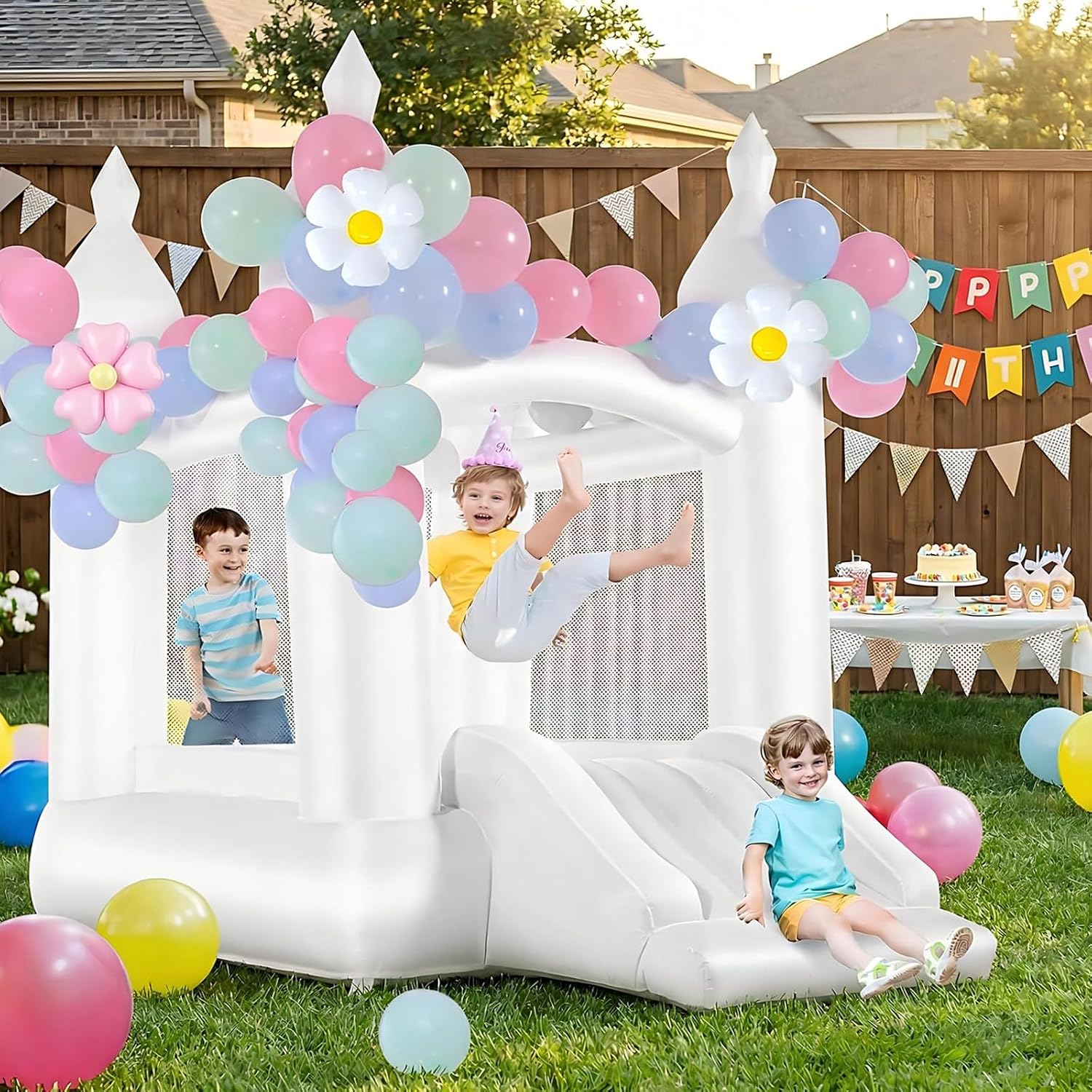 Kids Outdoor House - Castillo Inflable Blanco para Interiores y