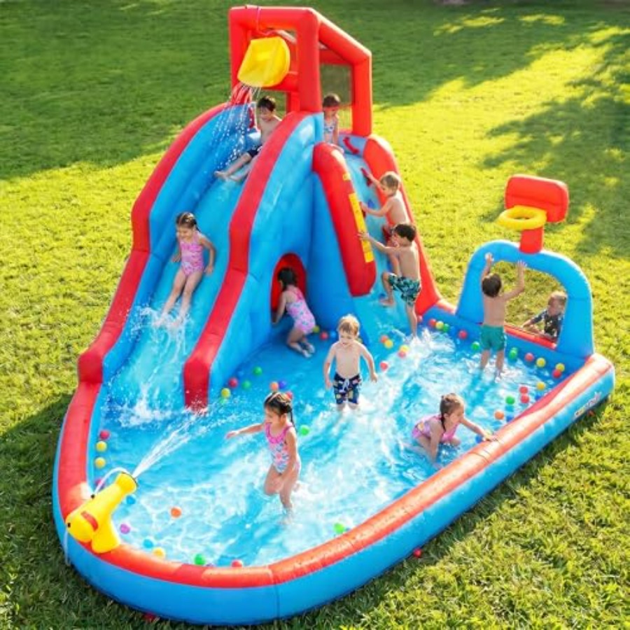 Kids Outdoor House - Tobogán acuático inflable para patio trasero,