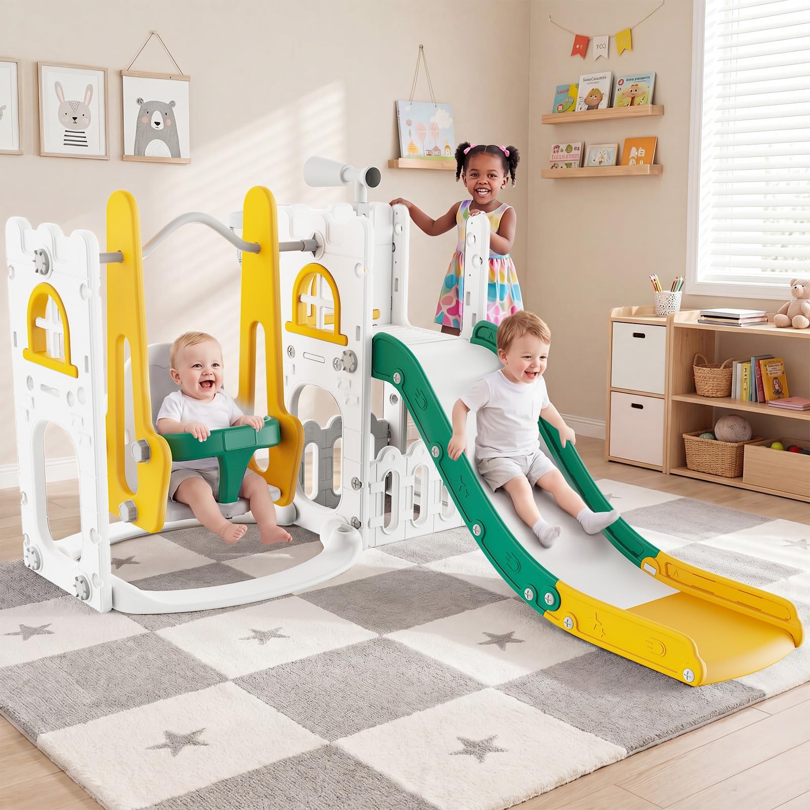 Kids Outdoor Swing And Slide - Juego de tobogán y columpio 7