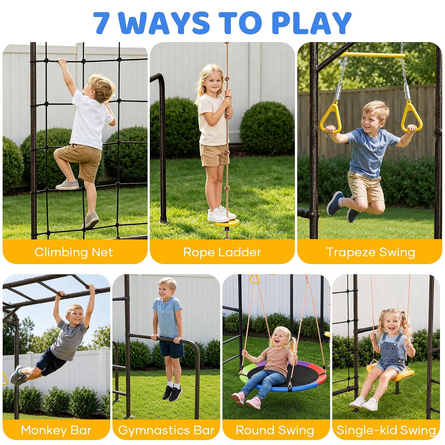 Kids Outdoor Jungle Gym - Gimnasio de Exterior 7 en 1,