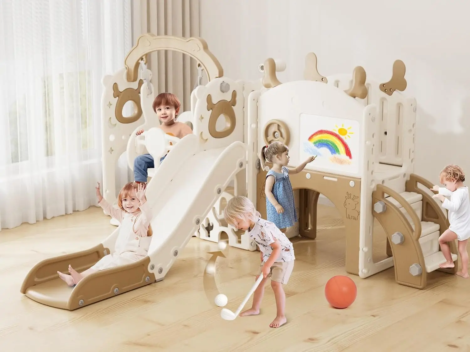Kids Outdoor Swing And Slide - Juego de tobogán y columpio 13