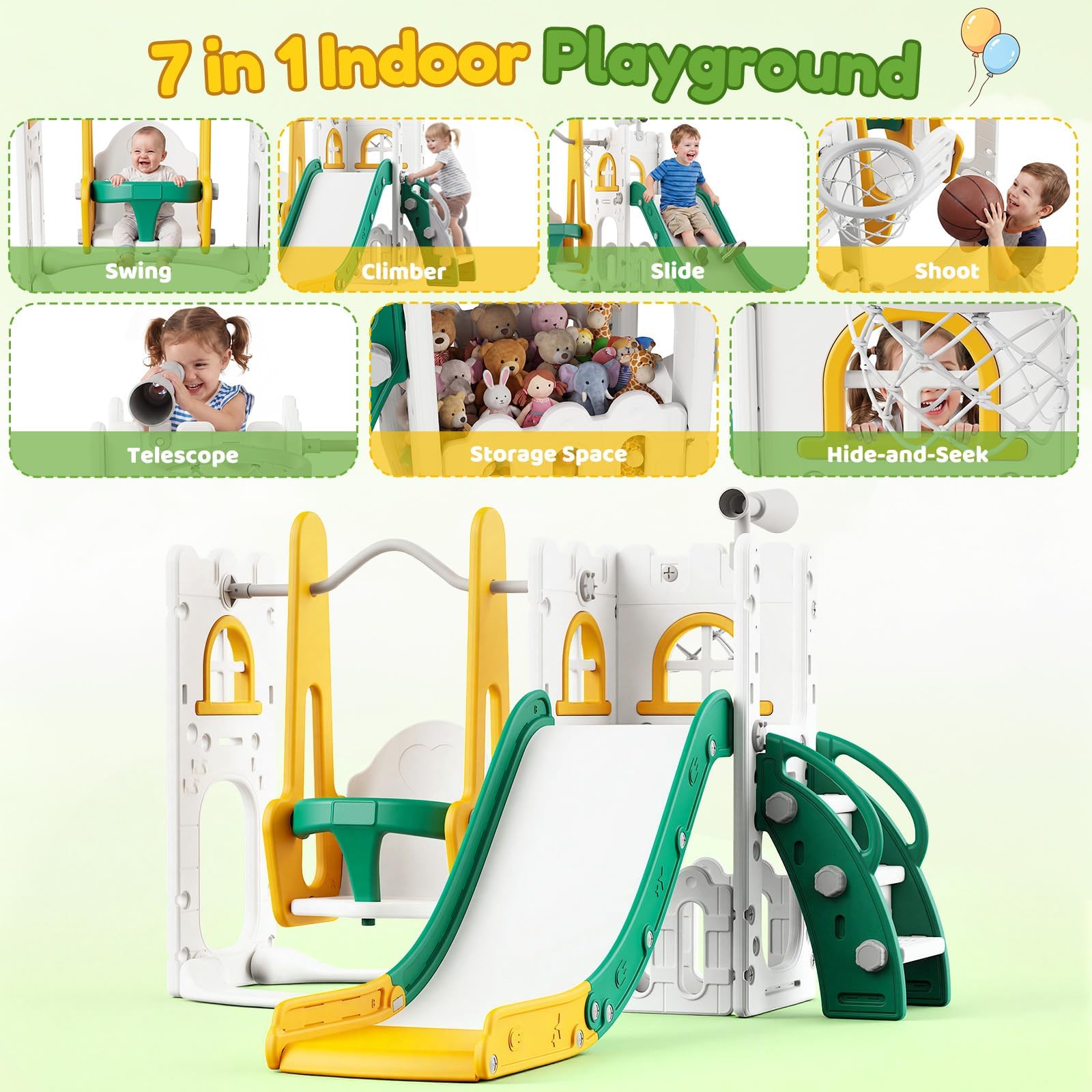 Juego de tobogán y columpio 7  - Kids Outdoor Swing And Slide reseña y precio