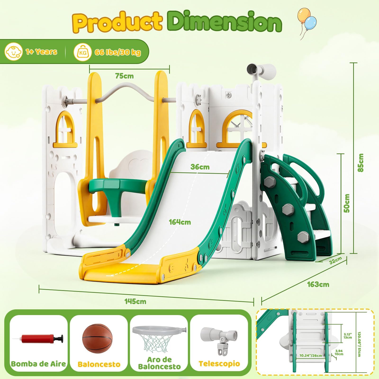 Juego de tobogán y columpio 7  - Kids Outdoor Swing And Slide reseña y precio