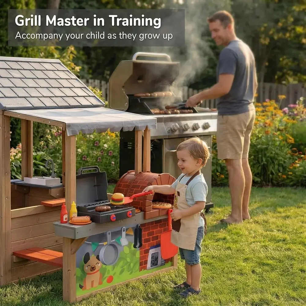 Casa de juegos de madera para  - Kids Outdoor Bbq reseña y precio