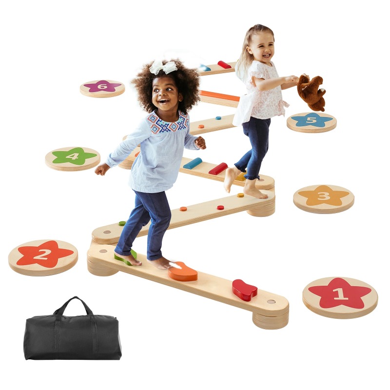 6 Piezas de Balancín de Madera - Kids Outdoor Balance Beam reseña y precio